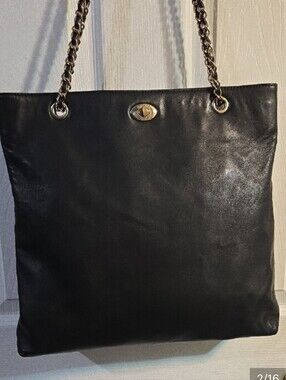Dkny Black Leather Shoulder Tote with Gold Chain Straps